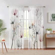 2 pièces Rideaux transparents style luxe couleur claire motif fleur - Conception à passants idéale pour plus d'intimité et une installation facile - Parfait pour la décoration du salon et de la chambre à coucher, lavable en machine