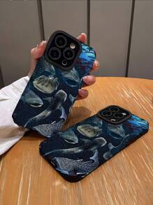 Carcasa de teléfono a prueba de arañazos y huellas dactilares, con diseño de ballena azul y rayas verticales, textura de piel sintética, a prueba de golpes, compatible con iPhone y otros modelos