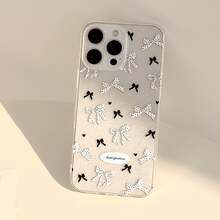 Bow-Knot GUCADI 1pc 透明闪亮韩国 INS 黑白波尔卡圆点蝴蝶结软手机壳适用于苹果 iPhone 16/15/14/13/12/11 系列，甜美与黑暗风格