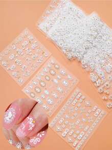 24 PCS Autocollants d'art pour les ongles, fleurs de papillon, 24 feuilles blanches et dorées, autocollants adhésifs DIY 3D, conception artistique, décoration pour les ongles, fournitures de manucure printemps-été pour femmes et filles