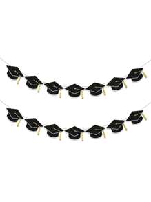 14pcs/Set New Graduation Tasseled Doctorate Cap Garland, Suitable For Graduation Party Decoration, Add Graduation Atmosphere With Exquisite Bunting