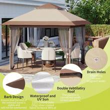Pop Up Gazebo, 10x10 Outdoor Canopy Tent With Mosquito Netting, Pop Up Canopy Tent With Curtains/Adjustable Height/Wheeled Carrying Bag For Patio Garden Backyard Lawn - 卡其色 - 查看 7