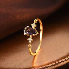 1 件 925 纯银紫色锆石水滴形个性化戒指，适合女士日常佩戴的优质珠宝 - 金黃色 - 查看 4