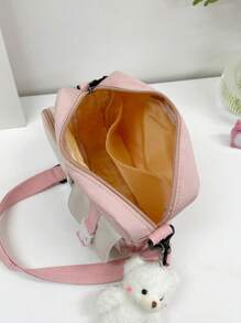 Two Tone Release Buckle Decor Square Bag With Bag Charm School Bag For Graduate, Teen Girls, Freshman, Sophomore, Junior & Senior In College, University & High School, Perfect For Outdoors ,Travel & Back To School