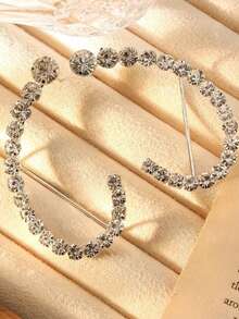 2 Pieces/Set Of Geometric Rhinestone Earrings High Fashion Rhinestone One Curved Earrings Hanging Earrings