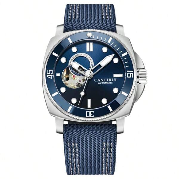 CASIRUI 1 pezzo Orologio da uomo automatico meccanico con display scheletrato e cinturino in nylon, confezione regalo inclusa