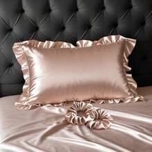 Set de nunta: 1 bucata fata de perna tip plic cu volane (nu este inclusa miezul de perna) + 2 bucle de legare de par pentru protectia parului si a pielii, dormitor, camera de oaspeti - multe - Vizualizare 11