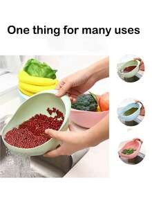 1pc White Plastic Kitchen Rice Washing Basket, Strainer Colander Drain Basket For Washing Rice And Vegetables - White - View 5