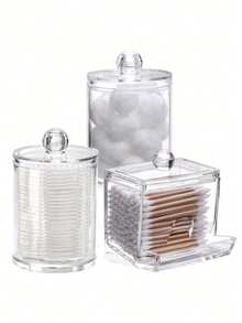 Bộ 3 món đựng đồ trang điểm - Hộp đựng tăm bông 10oz, 7oz (có nắp nhựa đen trong suốt), hộp đựng tăm bông tẩy trang, lọ nhỏ. - trong suốt - Xem 7