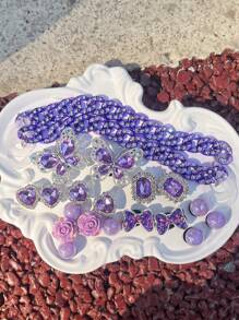 20 sztuk/zestaw fioletowych akcesoriów do dekoracji butów ogrodowych, w tym akrylowe cyrkonie, dekoracje motyli, łańcuszki, odpinane ozdoby odpowiednie do pustych butów sandałowych