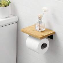 1 Stück Wandmontierter Holz Toilettenpapierhalter - Badezimmer Papierhalter Toilettenrollenhalter Holz Wandmontage Toilettenpapierhalter mit Ablage (2 Stile erhältlich)