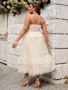 Simplee Women's Summer New Delicate Mesh Embroidered Maxi Dress, Adjustable Spaghetti Straps, Ruffle Waist Design Slimming, Romantic Floral Embroidery, Suitable For Wedding Guest, Garden Party, Vacation - Apricot - View 6
