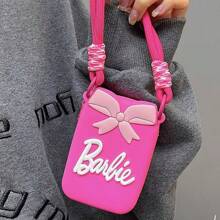 Bolso cruzado pequeño de silicona rosa en estilo Barbie lindo - Estuche para teléfono tipo bolsa - Detalle de lazo lindo - Idea de regalo de accesorio de viaje para mujeres y niñas - Bolso de moda