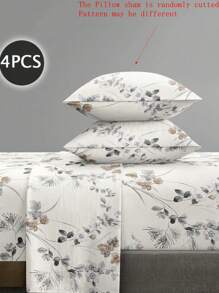 4 bucăți/set Set de cearșafuri cu model de frunze florale de grădină Set de lenjerie de pat moale din microfibră de îngrijire ușoară Set de lenjerie de pat cu flori (1 cearceaf plat+1 cearșaf de pat+2 buc de fețe de pernă)Set de cearșaf de pat King Queen Full TWIN SIZE Buzunar adânc de până la 11,8 inci Față de pernă, moale, respirabilă, pentru hotel de lux, cadou pentru dormit Prietene