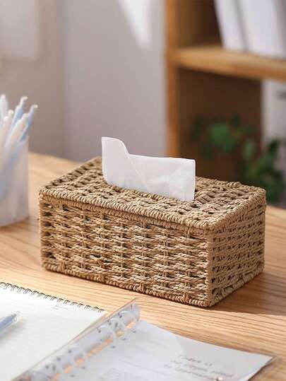 1 Piece Handmade Braided Paper Towel Rack, Kaki Color, Japanese Style, Suitable For Living Room, Desk, Bathroom, Autumn Decoration,Handmade Imitation Ivy Knitted Paper Towel Box