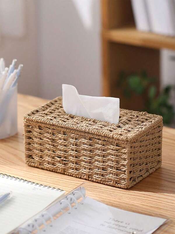 1 handgewebte Taschentuchbox, khakifarben, japanischer Stil, geeignet für Wohnzimmer und Büros