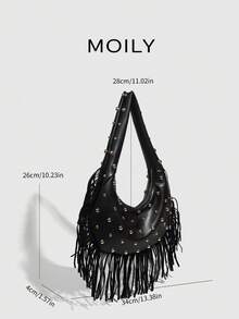 Street Punk Fringe Studded Underarm Bag , Punk - Black - View 8