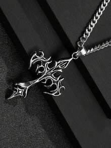 1pc Fashionable Euro-American Retro Style Reversible Cross Pendant Necklace For Men - Antique Silver - View 2