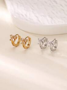 1 Paar romantische, elegante Zirkonia Schleifenohrringe für Frauen, Edelstahl, goldfarben beschichtet, Schleifen-Ohrringe, luxuriöser Hochzeitsschmuck