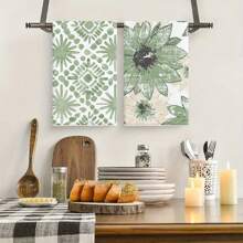 2/4pcs Green Floral Leaves Boho Style Kitchen Towel, 16x24 Inch, Seasonal Spring/Summer Decorative Hand Towel