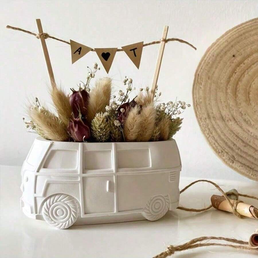 Silicone Mold For Camper Van, Suitable For Concrete And Cement - DIY Succulent Planter, Clay Crafts, Storage Box And Jar Making Tool - White Silicone Mold - View 1