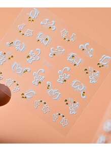 24 PCS Autocollants d'art pour les ongles, fleurs de papillon, 24 feuilles blanches et dorées, autocollants adhésifs DIY 3D, conception artistique, décoration pour les ongles, fournitures de manucure printemps-été pour femmes et filles