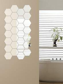 48pcs Hexagon Acrylic Mirror Wall Stickers, Removable Decorative Mirrors, Self-Adhesive Hexagonal Shaped Art Ornaments For Home Decor,Stickers,Wall Decal, Vinyl Decal For Home Decorations,Spring Decoration Items Refresh Your Home,Rama Decoration Stickers