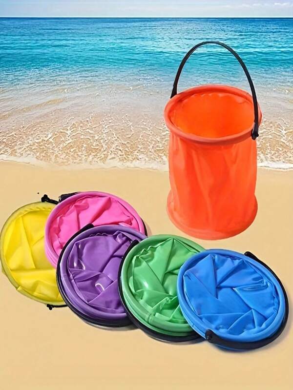 1 pezzo secchio pieghevole con manico - portatile, durevole, design facile da riporre per spiaggia, viaggio, festa all'aperto, campeggio, picnic, pesca e trekking - disponibile in blu, viola, arancione, verde