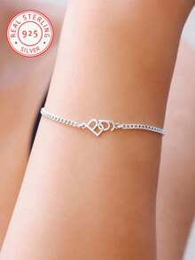 1pc 925 Silver Fashionable & Minimalistic Connected Letter Design Customized Bracelet, With Optional 2 English Letters, High-Quality Niche Jewelry Accessory. The Letter Bracelet Is A Versatile Accessory For Daily Wear, Parties And Vacations, Also Makes A Creative Surprise And Exquisite Gift For Mothers, Lovers, Friends And Family