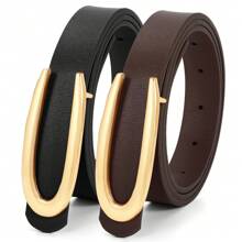 2pcs Solid Color Casual PU Leather Women Thin Waist Belt, Adjustable For Spring & Summer