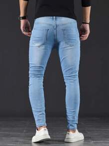 1 Peça Jeans Masculina Preta, Ajuste Slim, Elástica, com Bolso com Zíper
