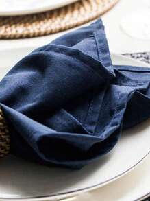 2/6/12pcs Modern Simple Navy Blue Soft Absorbent Dining Room Home Party Decorative Wrinkle Square Napkins, Suitable For Restaurants, Banquets, Holidays