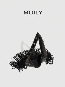 Street Punk Fringe Studded Underarm Bag , Punk - Black - View 7