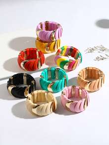 1 pieza Pulsera elástica ancha de estilo bohemio colorido, ajustable, joyería de moda para mujer, playa - Pulsera - Ver 12