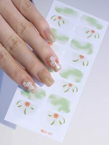 1 miếng dán móng tay tự dính họa tiết hoa che phủ toàn bộ, miếng dán trang trí móng tay hình hoa màu xanh lá cây nhạt - màu xanh lá - Xem 3