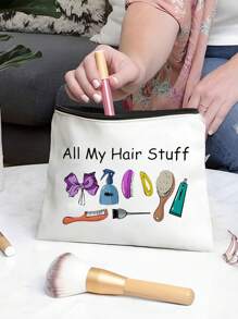 Unisex Makeup Bag With Hair Accessories Print - Multipurpose Cosmetic Pouch, Alcohol-Free, Ideal For Travel & Bridal Parties, Perfect For Hair Ties, Clips, Headbands