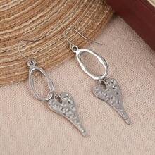 Vintage Style Distressed Silver Heart Shaped Earrings, Unique & Minimalist Design - Antique Silver - View 5