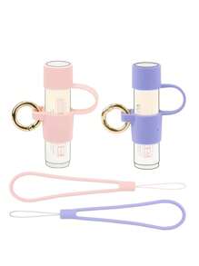 Silicone Holder With Cap Cover, 0.6'' Diameter Portable Lip Balm Holder Key Chain Sleeve Keychain Holder With Wrist Strap Lanyard, Perfect Gifts For Birthdays, Party, Anniversaries, Wedding, Travel, Not Easy To Lose, Lipstick Organizer Gifts For Women,For Holiday Beach, Bathroom Collection, Bedroom Collection, Large Capacity