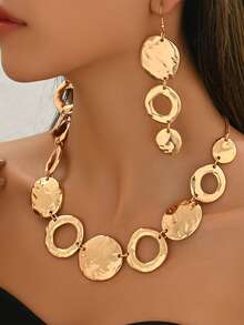 3pcs/Set Geometric Fashionable Versatile Elegant Metal Choker Necklace & Earrings Jewelry Set