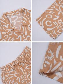 Conjunto de dos piezas de verano para mujer PoPoHouse, ropa de moda casual estilo bohemio, conjunto de vacaciones para la playa, conjunto de camisa de manga corta y pantalones cortos con estampado floral