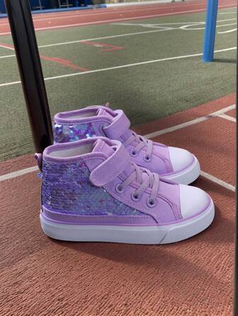 Girls High Top Holographic Lace Up Canvas Sneakers, Flat Slip Resistant, Comfortable & Breathable Athletic Shoes For Teens, Spring/Autumn