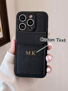 1pc Personalized Luxury Customized Name Letter Faux Leather Card Slot Holder Soft Case - Black - View 6