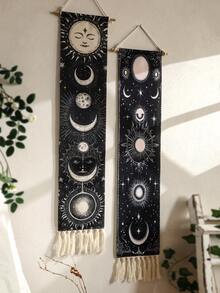 1件波西米亚风格挂毯，日月图案，占星术墙饰，黑白家居装饰，客厅/卧室墙面装饰 - 彩色 - 查看 4