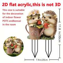 1 PC Creative And Cute Hedgehog Garden Decoration With Strawberries, 2D Flat Acrylic Decorative Accessories With Classic Spring Elements, Fashionable And Diverse Styles, Suitable For Garden Gardening, Perfect Spring Gifts For Family And Friends, Spring Gifts, Holiday Party Decorations.