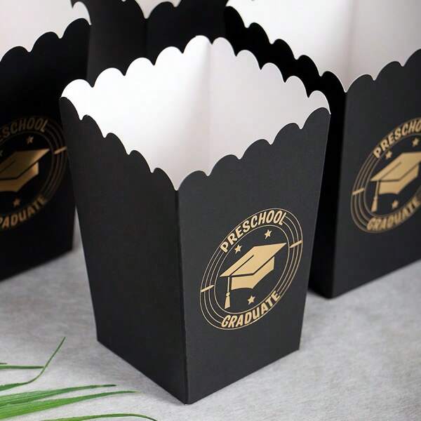 Set de 5 cubos de palomitas de graduación de primaria, cajas de empaque de palomitas con estampado de birrete de graduación, cajas recuerdo para la fiesta de graduación