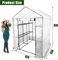 Walk-In Greenhouse For Outdoors,57 X 57 X 76''/57 X 85 X 76'' Portable Greenhouse,3 Tiers 6 Shelves Green House Kit W/ Zippered Door Anchors And Ropes, Plant Garden Hot House For Garden Patio Backyard - White-143*143*195cm - 查看 2