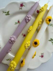 5 件套硅胶模具套装，适用于长蜡烛、雏菊、玫瑰、铃兰、郁金香和雪花浮雕蜡烛棒、DIY 家居装饰、书桌、卧室、门厅装饰品 - 白色 - 查看 5