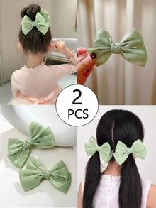 2pcs Princess-Style Sweet Satin Bow Hair Clip, Perfect For Everyday Life Or Vacation - Green - View 5