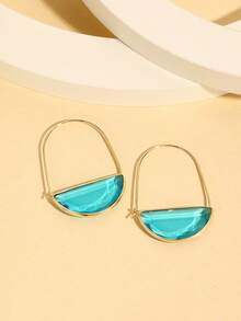 1 Pair Copper Inlaid Glass Earrings, Minimalist & Practical Multi-Function - Blue - View 2