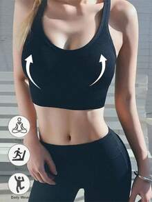 Reggiseno sportivo stile basic, reggiseno sportivo con assorbimento degli urti e sollevamento senza fili, reggiseno sportivo da donna